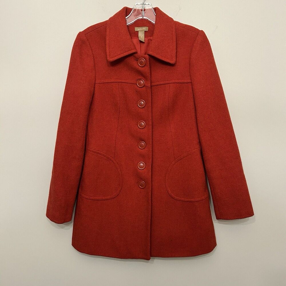 Gadzooks Wool Blend Overcoat Womens Medium Button Front Pockets Trench Midi